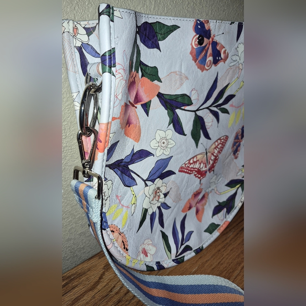 Anthropology Ahdormed U-Shaped Purse Butterfly Floral Messenger Crossbody Bag - Picture 3 of 7
